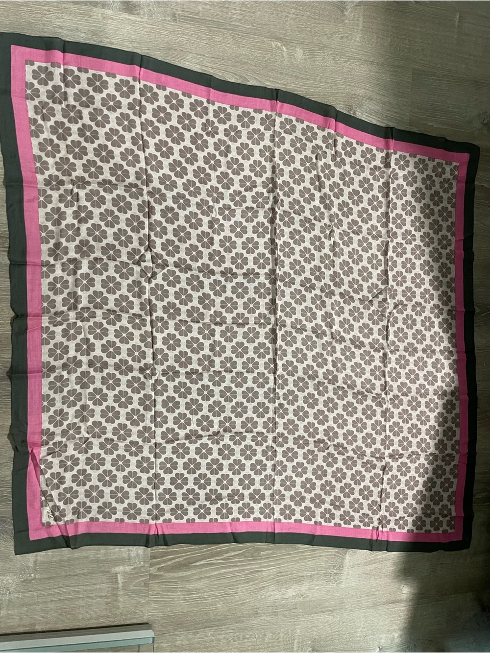 NWOT Kate Spade Pink, Gray and Black Floral Logo Scarf - Picture 2 of 6